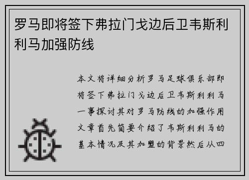 罗马即将签下弗拉门戈边后卫韦斯利利马加强防线
