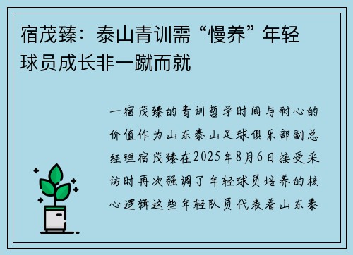 宿茂臻：泰山青训需 “慢养” 年轻球员成长非一蹴而就