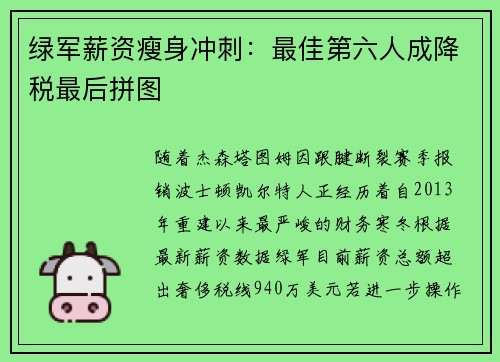 绿军薪资瘦身冲刺：最佳第六人成降税最后拼图